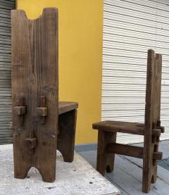 brutalist French raw pine set of 6 chairs - 1847777