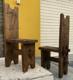 brutalist French raw pine set of 6 chairs - 1847784