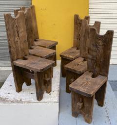 brutalist French raw pine set of 6 chairs - 1847786