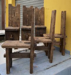 brutalist French raw pine set of 6 chairs - 1847787