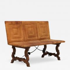 c1900 Spanish mahogany leather 53 bench - 2927694