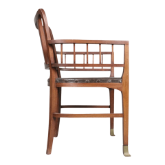 c1910 German Art Nouveau sculpted walnut leather armchair - 3889761