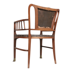 c1910 German Art Nouveau sculpted walnut leather armchair - 3889763