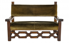 c1915 Northern Italian walnut and velvet carved settee - 3714341