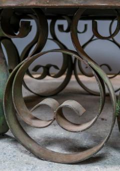 c1940 Circular Scroll Wrought Iron Coffee Table w Embossed Copper Top - 2240905