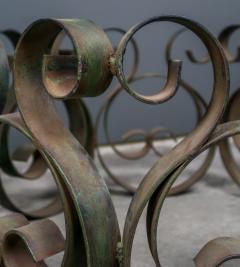 c1940 Circular Scroll Wrought Iron Coffee Table w Embossed Copper Top - 2240906