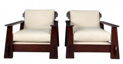 c1970 pair of Brazilian brutalist lounge chairs w tenon joints - 3714339