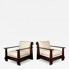 c1970 pair of Brazilian brutalist lounge chairs w tenon joints - 3717216