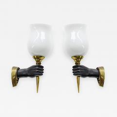 devoluy john John Devoluy pair gold and blackened bronze pair of hand shaped sconces - 967048