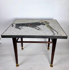 eduardo alvarado 1950s Eduardo Alvarado Mexican Mosaic Banderillero Rosewood Table Castillo Taxco - 4648333
