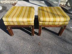 heritage henredon Handsome Pair of Walnut Brass Campaign Stool Ottoman Bench Mid Century Modern - 1550469