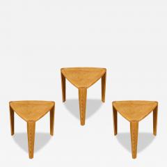 id Century Modern Triangular Oak Tri Leg Side Tables - 4127604