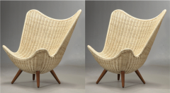 knud Vinther Knud Vinther organic pair of lounge chairs in rattan and tapered oak legs - 981806