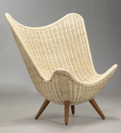 knud Vinther Knud Vinther organic pair of lounge chairs in rattan and tapered oak legs - 981810