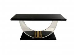 muriel rudolph American Modern Black Lacquer Lucite Brass Banded Console Rudolph Collection - 4273151