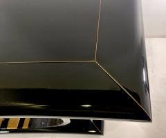 muriel rudolph American Modern Black Lacquer Lucite Brass Banded Console Rudolph Collection - 4273155