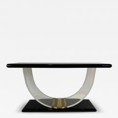 muriel rudolph American Modern Black Lacquer Lucite Brass Banded Console Rudolph Collection - 4279194