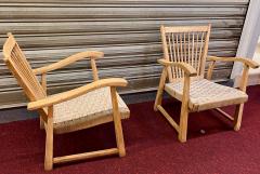 organic superb design pair of whitened oak lounge chairs - 2398897