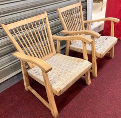 organic superb design pair of whitened oak lounge chairs - 2398898
