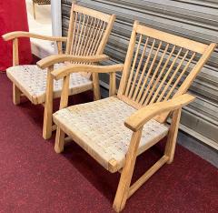 organic superb design pair of whitened oak lounge chairs - 2398899