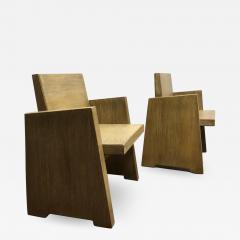 pair of rarest modernist French arm chairs in cerused oak - 2347160