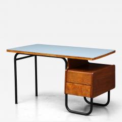 robert charroy Oak Steel and Laminate Desk by Robert Charroy for Mobilor France c 1955 - 3316275