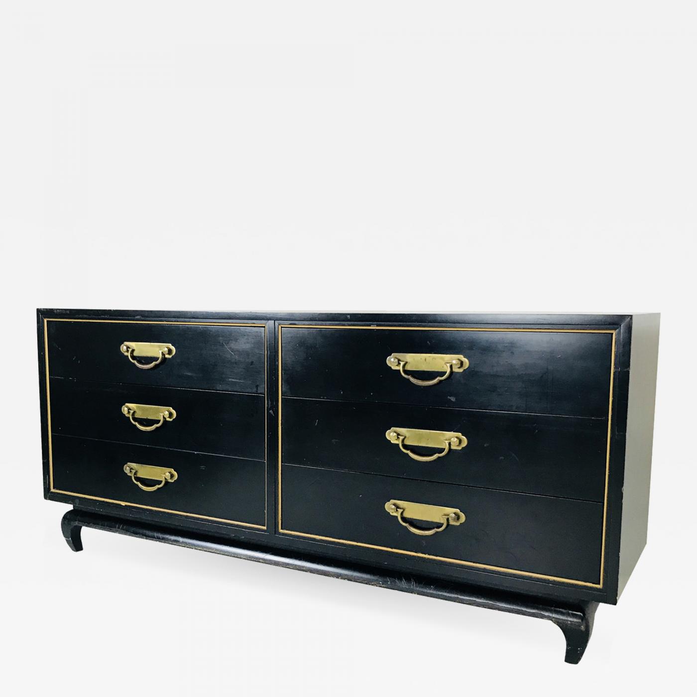 American Of Martinsville Black And Gold Asian Dresser By