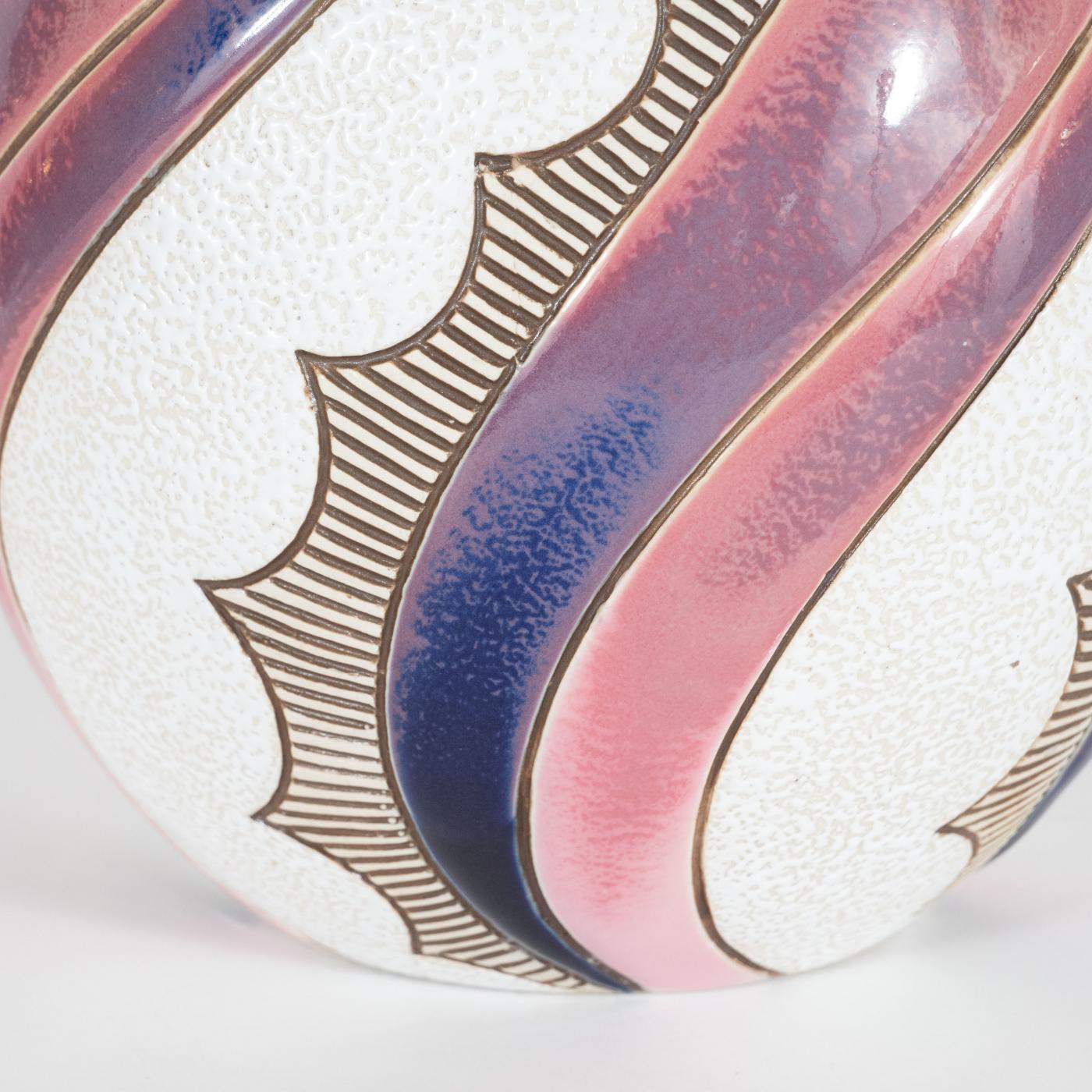 Amphora Ceramics Art Deco Czech Ceramic Vase in Spiralling Hues of