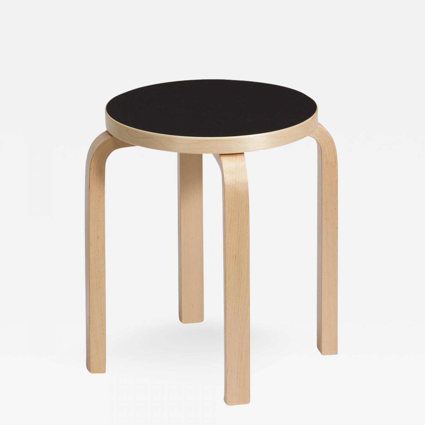 Artek - Authentic Stool E60 in Lacquered Birch with Linoleum Seat