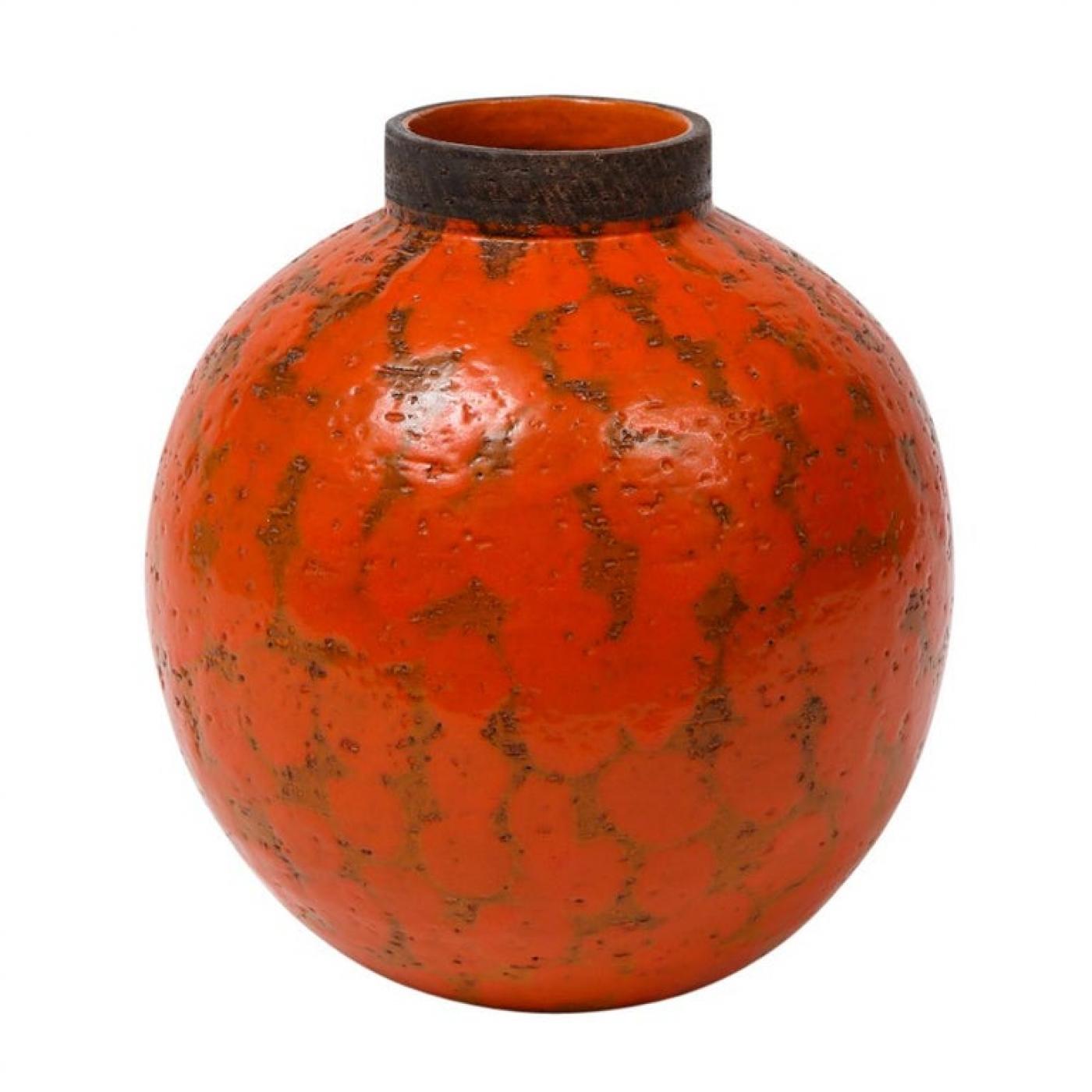 Bitossi - Bitossi for Raymor Vase, Ceramic, Orange and Brown, Signed