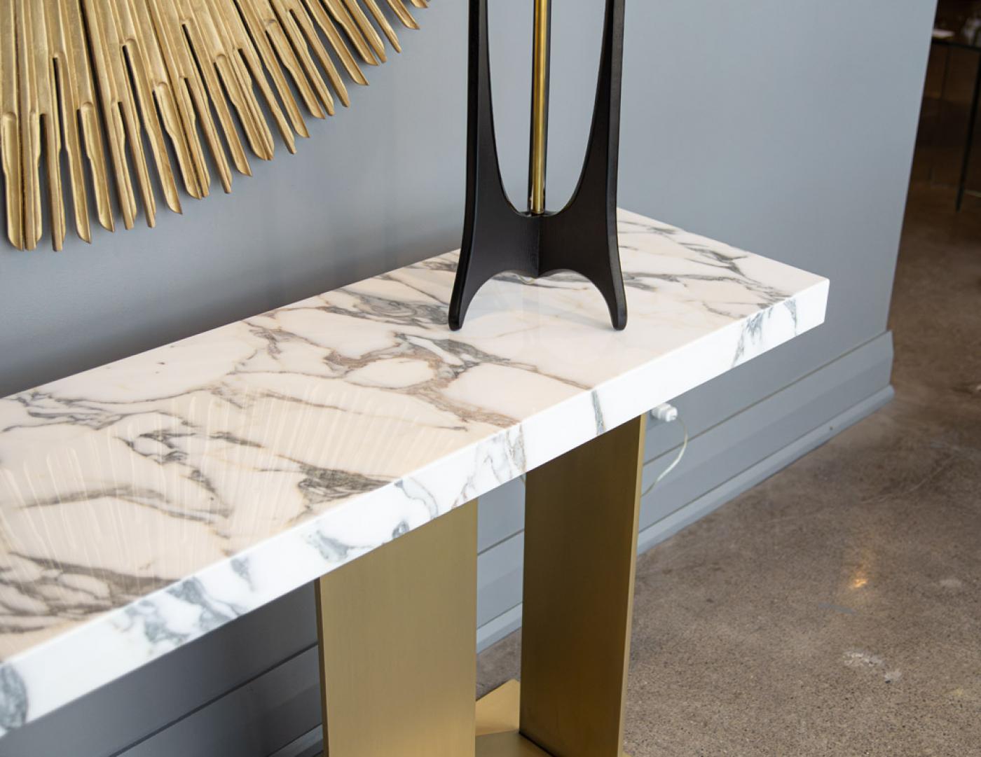 Carrocel Interiors - Custom Modern Marble Top Console Table with Brass Base
