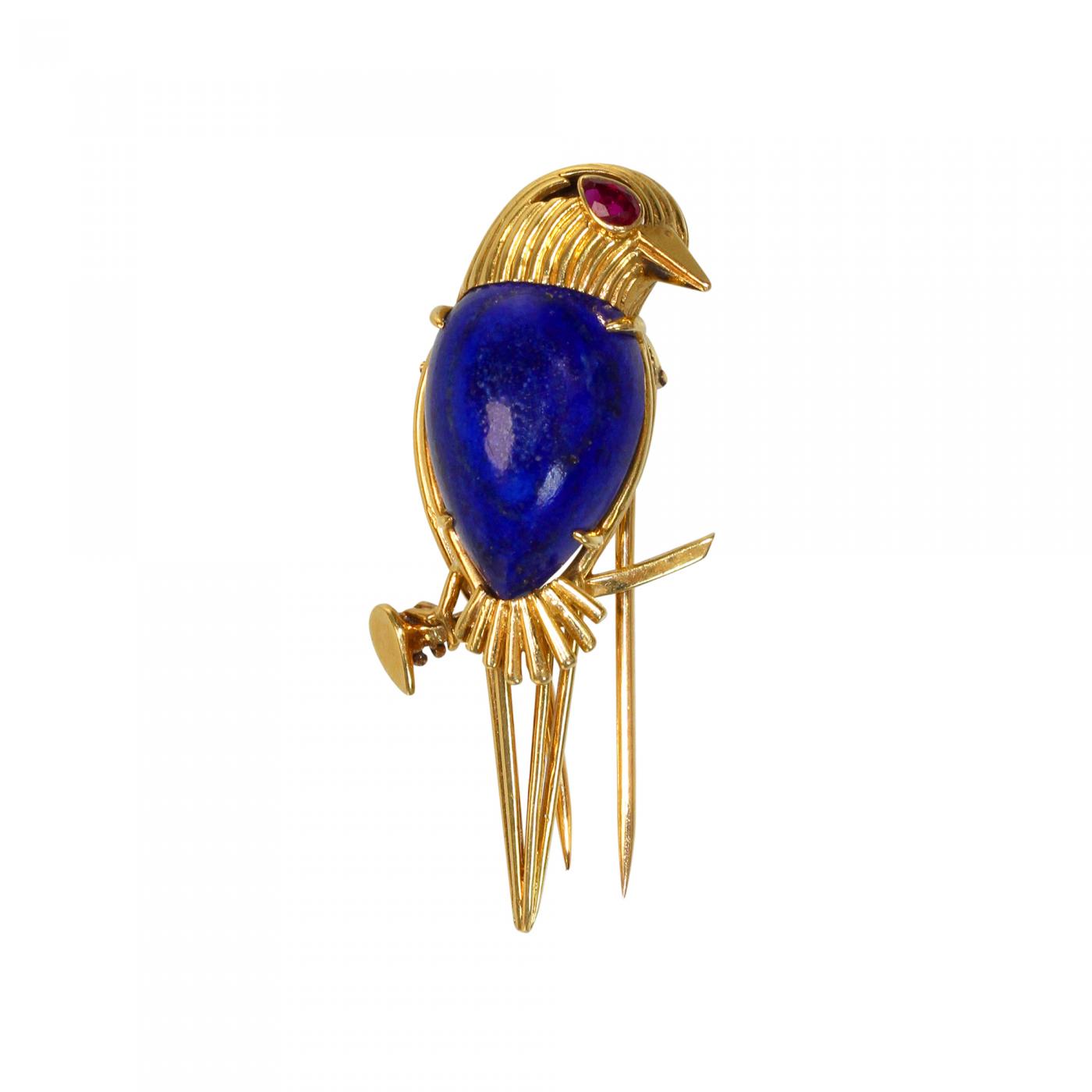 Cartier - 18 Karat Gold, Lapis Lazuli and Ruby Brooch by Cartier, Paris ...