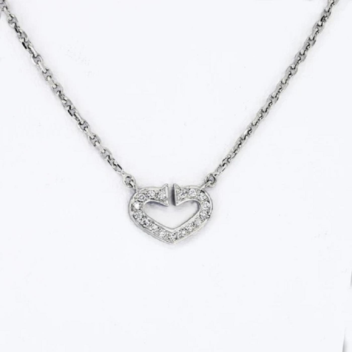 Cartier - CARTIER 18K WHITE GOLD DOUBLE C DIAMOND PETITE HEART PENDANT