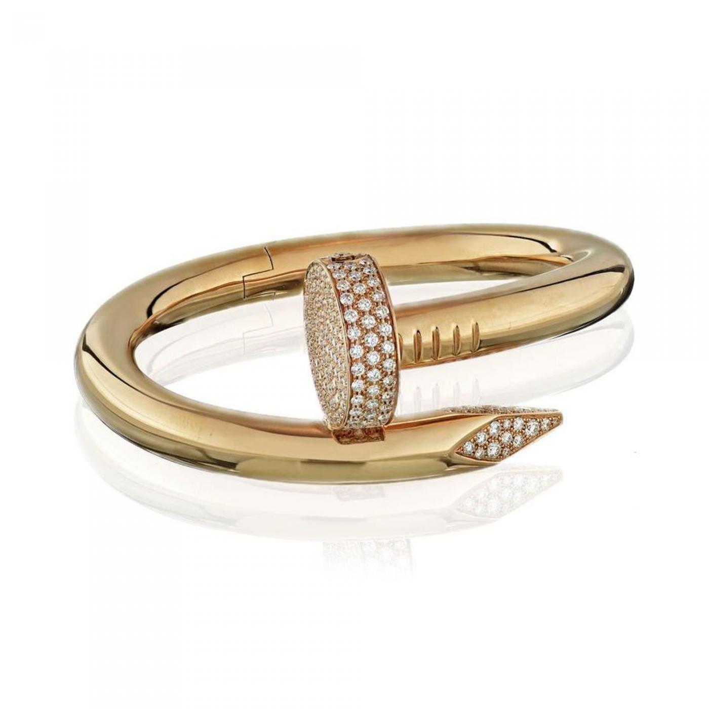 Cartier Juste un Clou 18k Pink Gold and Pave Diamond Bracelet Size 18