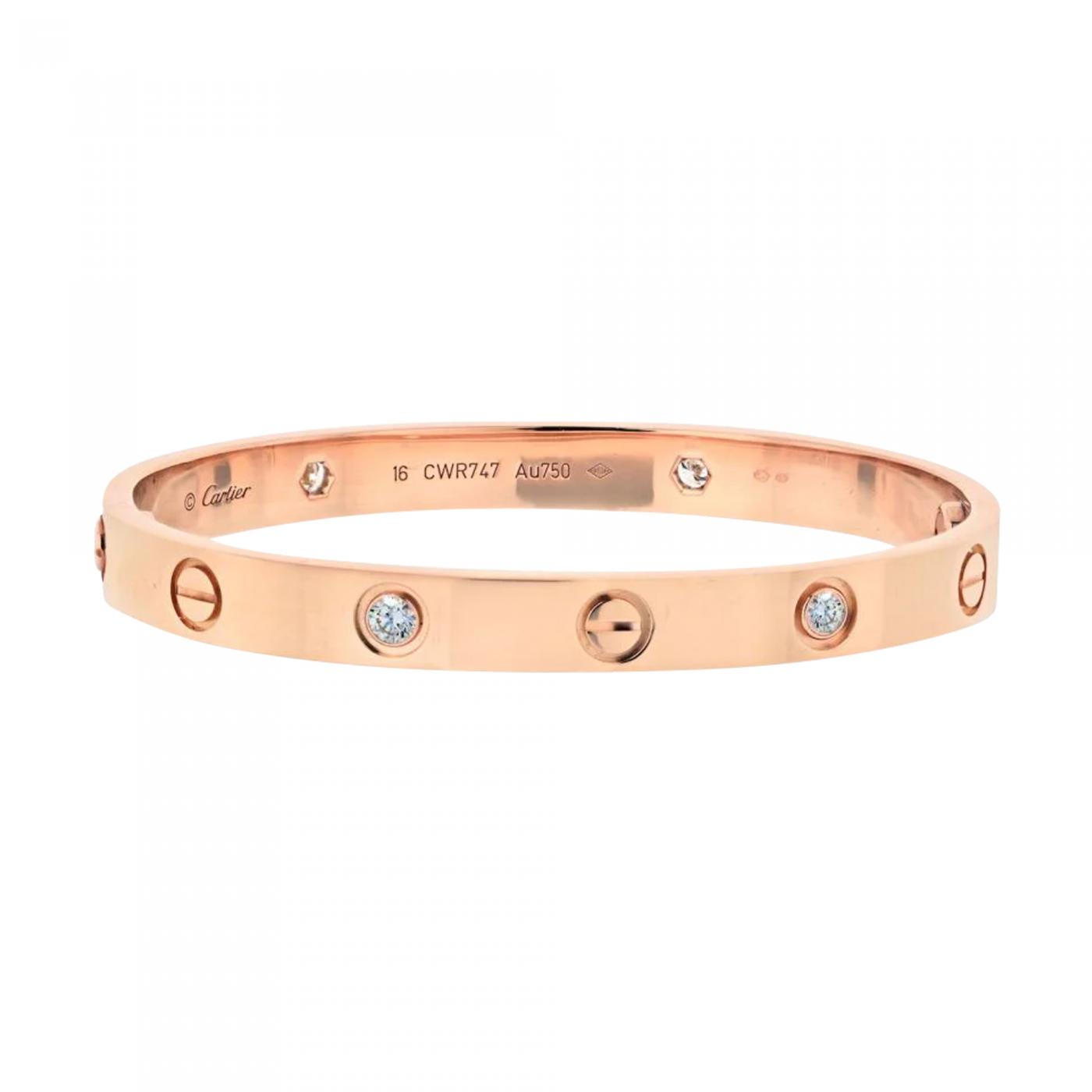 CARTIER LOVE 18K ROSE GOLD 4 DIAMOND SIZE 16 BRACELET