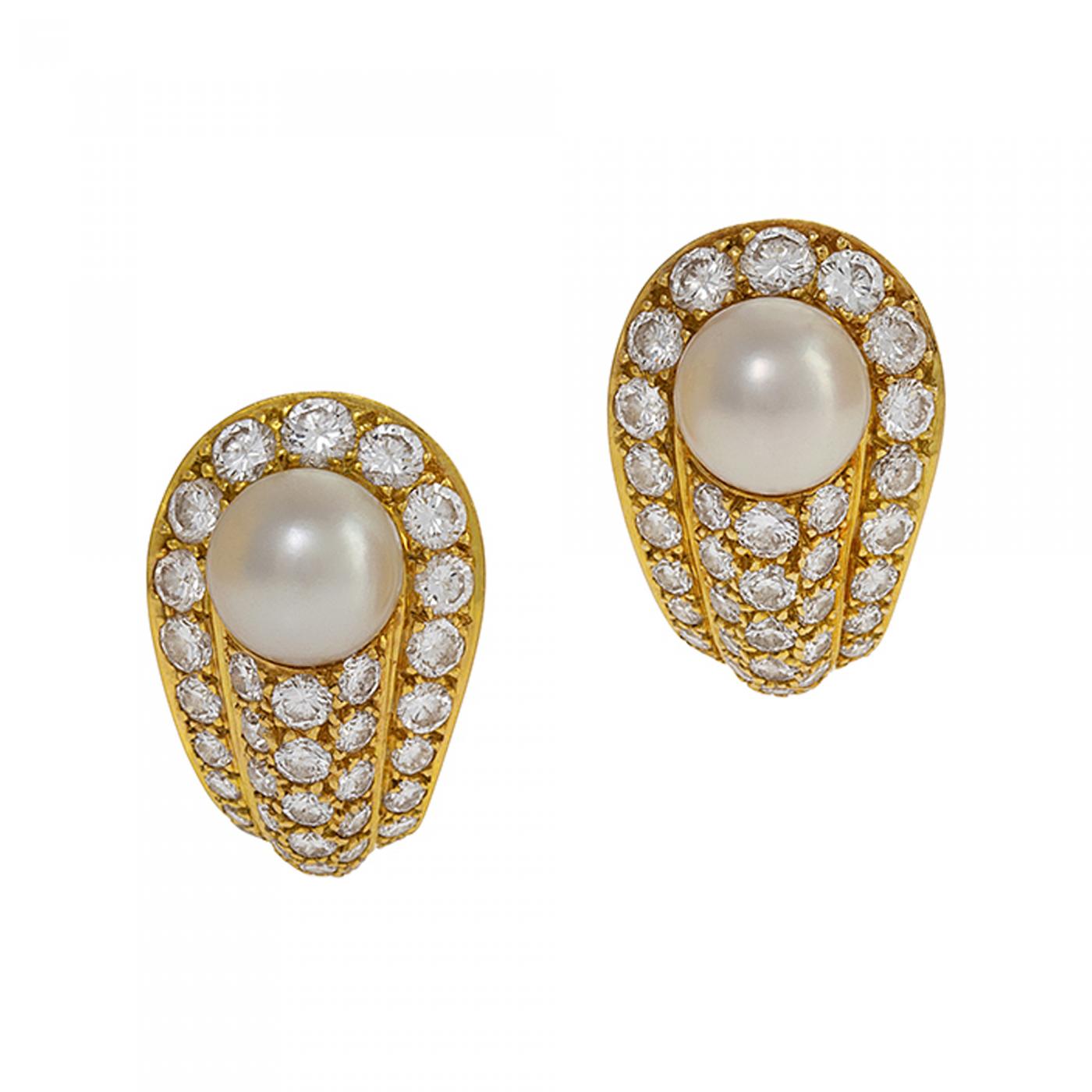 cartier pearl and diamond earrings