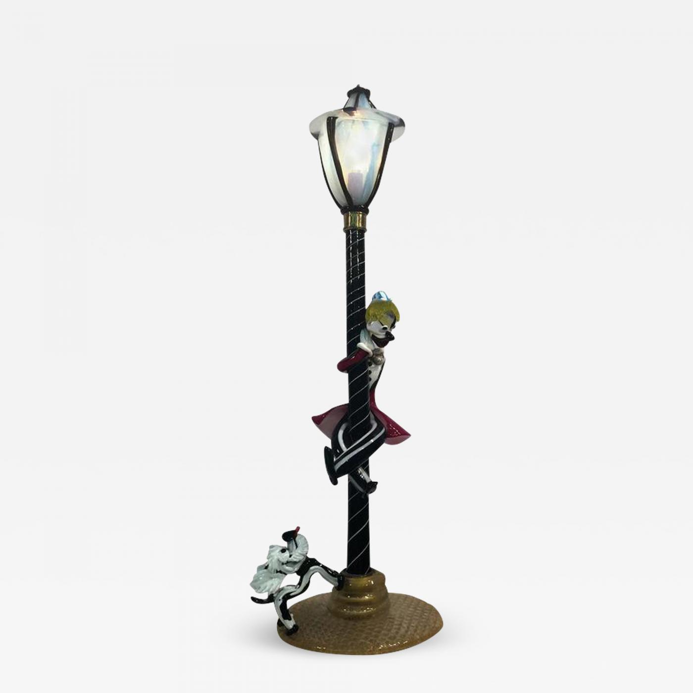 Cenedese Murano Glass Drunk Clown and Angel Dog Lamp Post