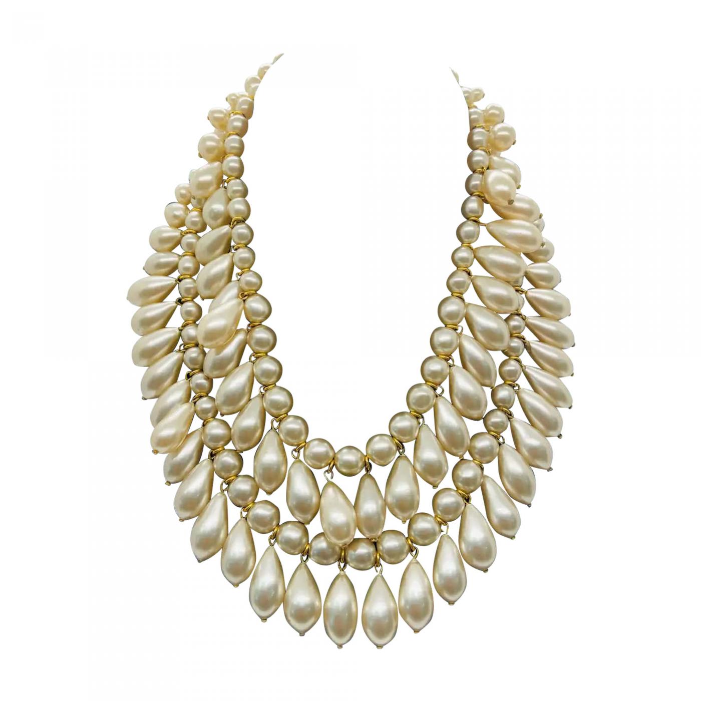 Long Pearl Necklaces for Women White Faux Pearl Strand Layered 