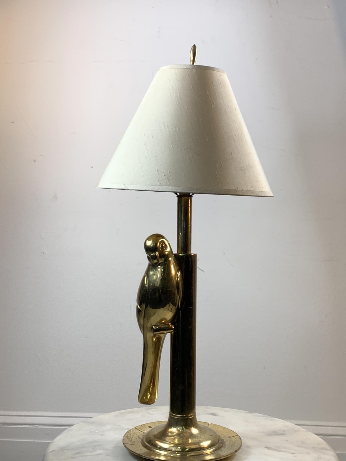 Frederick G. Cooper - Modern Stylized Pair Of Sculptural Brass Parrot Lamps