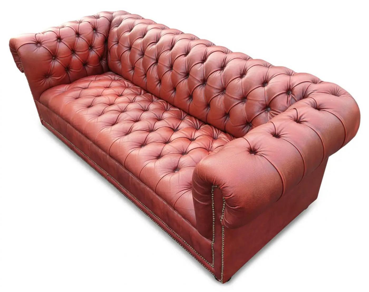 Chesterfield English Chesterfield Cardovian Oxblood Tufted Leather Sofa