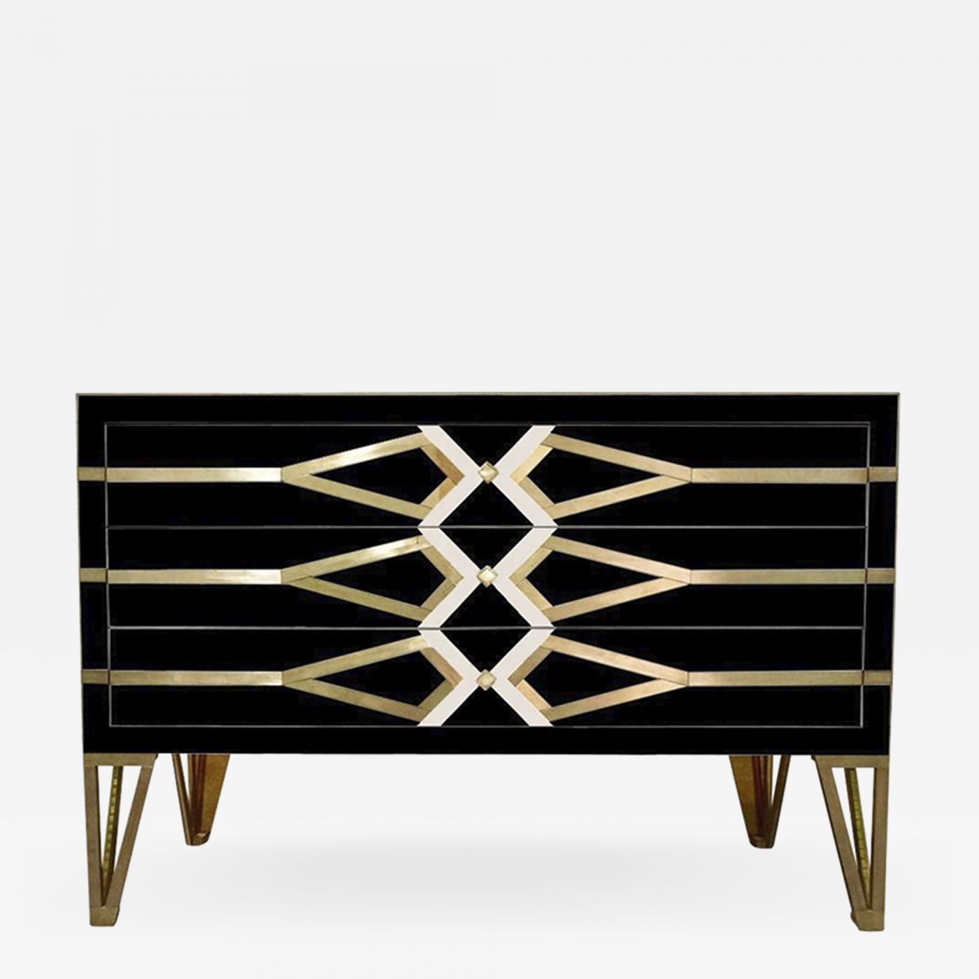 Contemporary Italian Design Gold Brass And Black Three Drawer