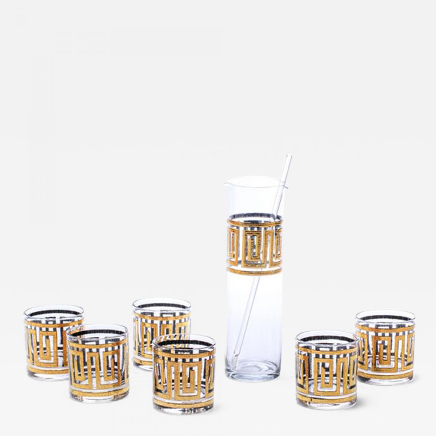 Modern Water Glasses with Gold Strip and Design - Set of 6
