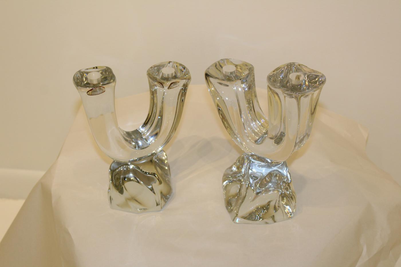 Daum / Daum Nancy Daum France Two Arm Crystal Candle Holders