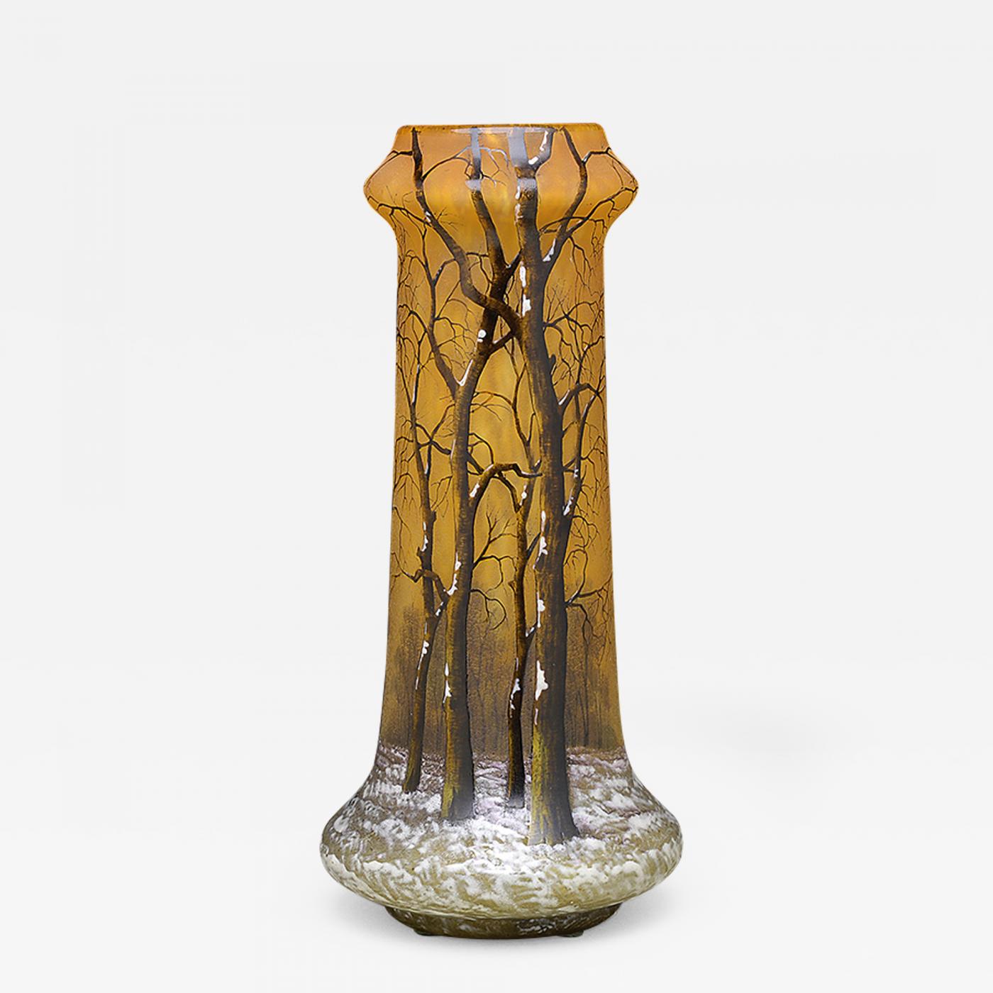 Daum French Art Nouveau Winter Landscape Vase By Daum Nancy