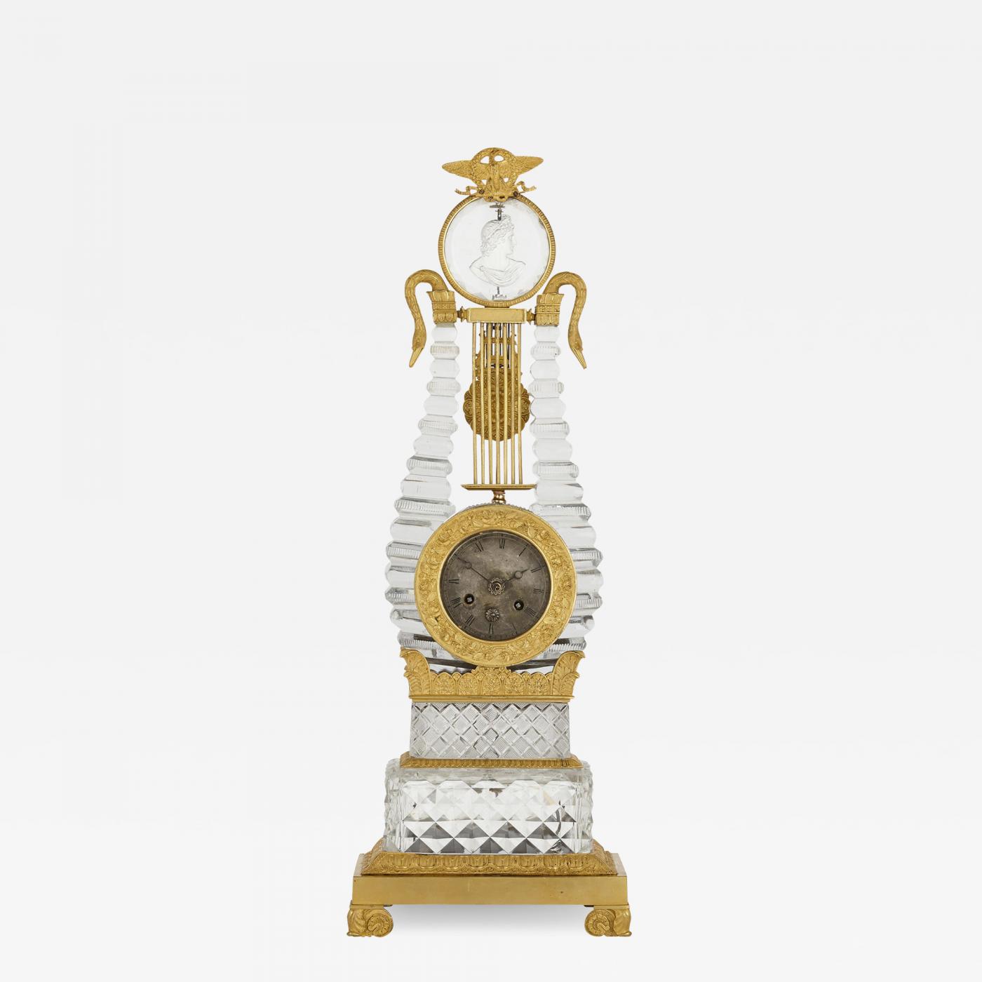 Desprez - Restauration gilt bronze mounted crystal lyre mantel clock