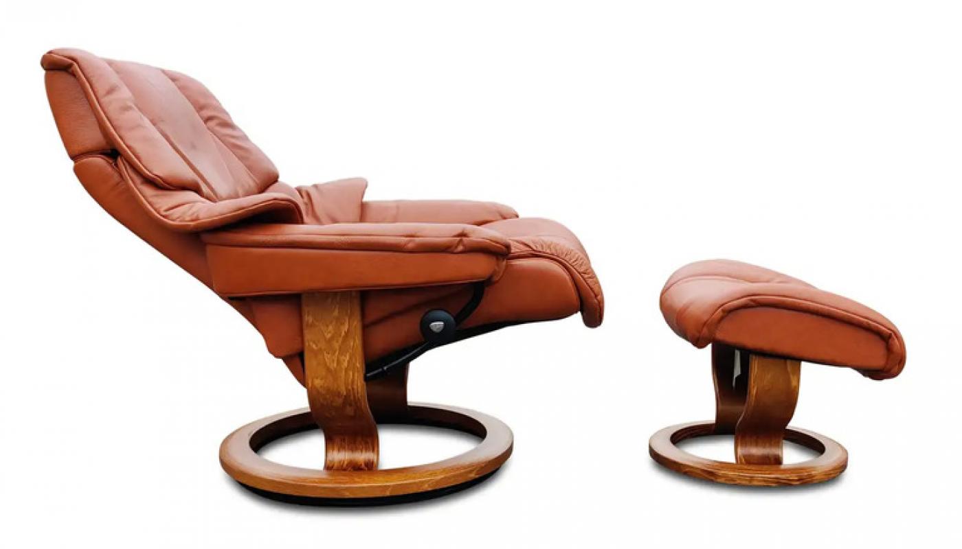 Ekornes Stressless Medium Ekornes Stressless Reno Brown Leather Recliner or Lounge & Ottoman