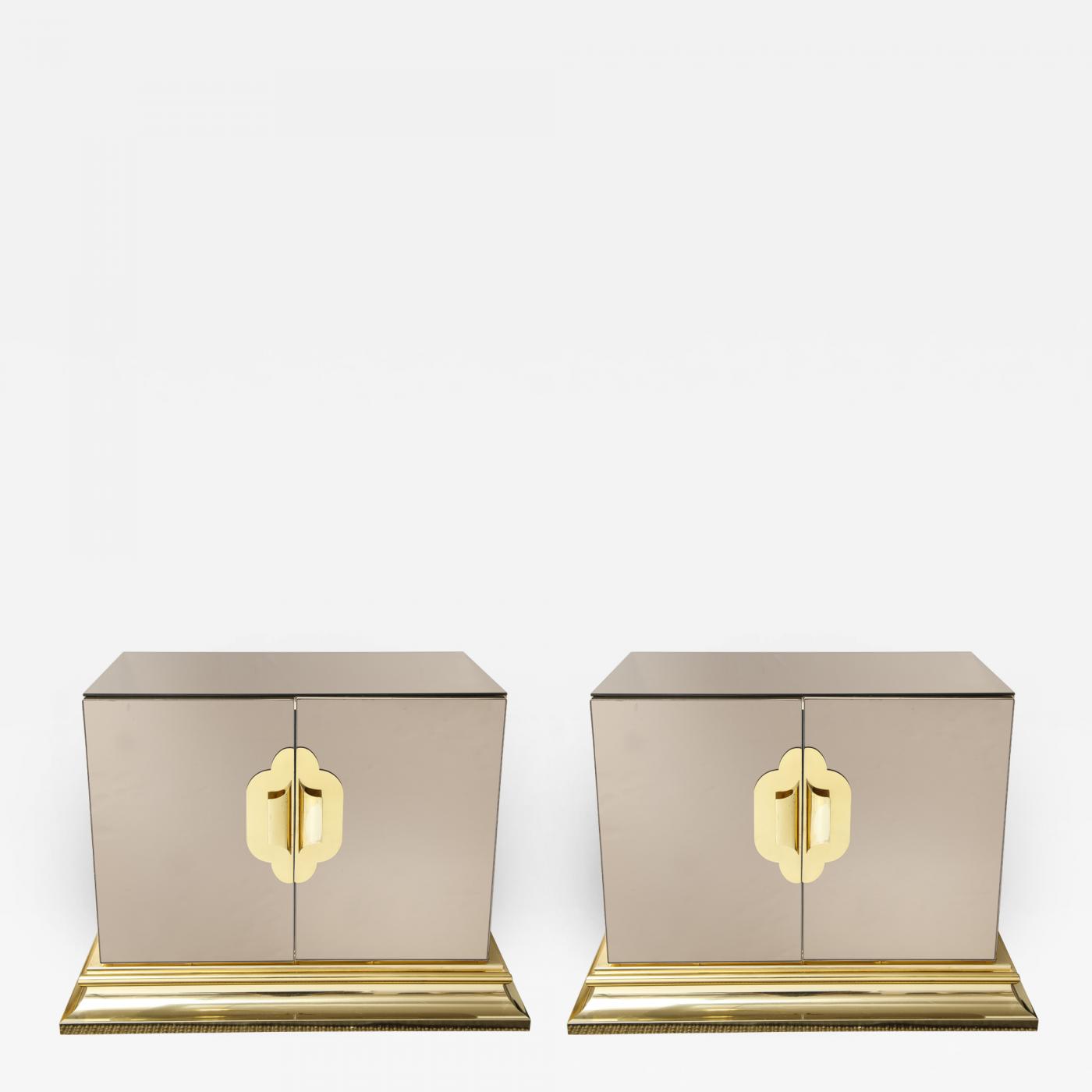 Ello Furniture Co Pair Of Vintage Mirrored Chests Nightstands With Brass Handles