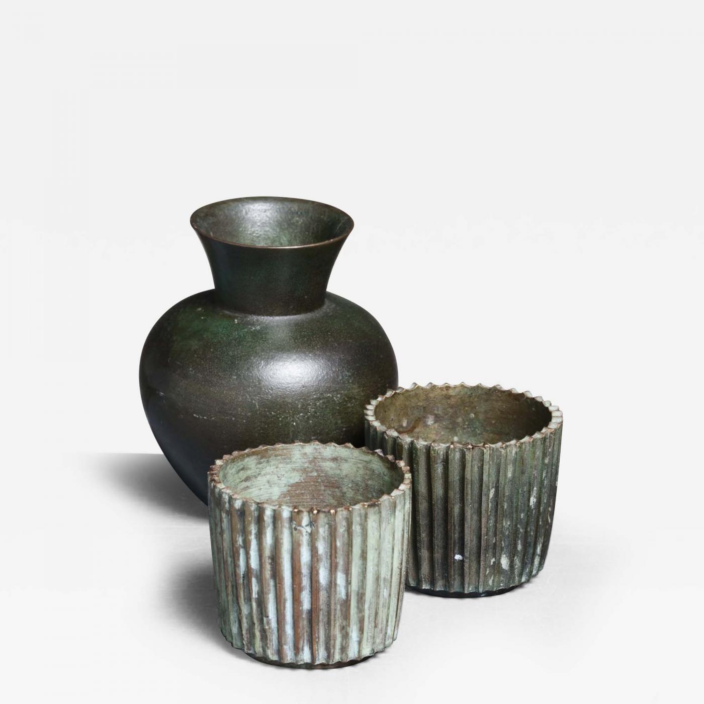 Postkort vin Destruktiv GAB - Set of bronze GAB vase and 2 Argentor bowls
