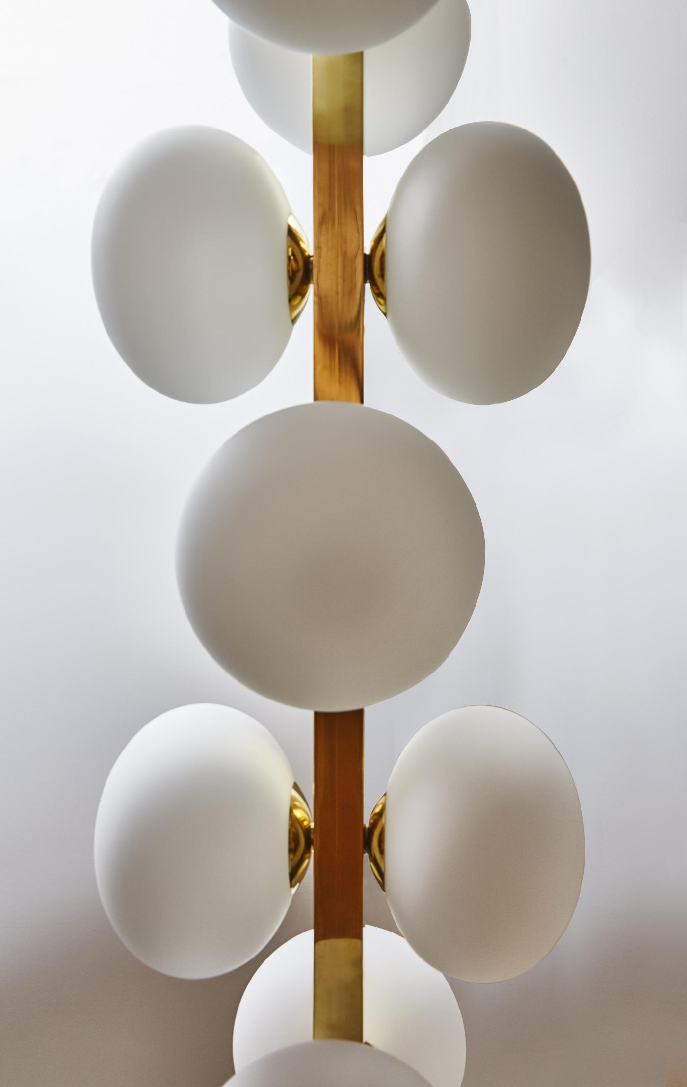 Glustin Luminaires Wide Brass Chandelier with Globes