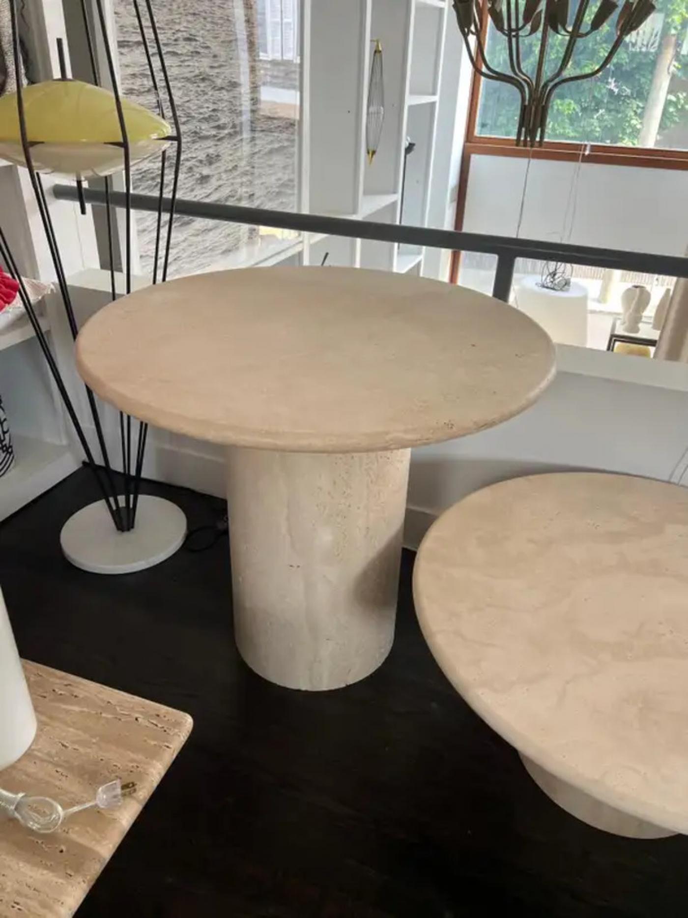 Le Lampade White Roman Travertine Bistro Table by Le Lampade